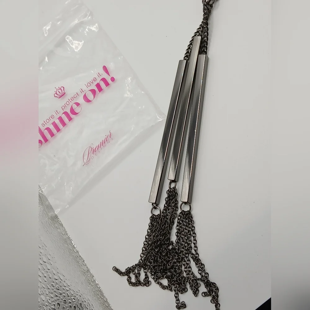 Premier Designs Gunmetal Statement Tassel Necklace Long Fringe Pendant